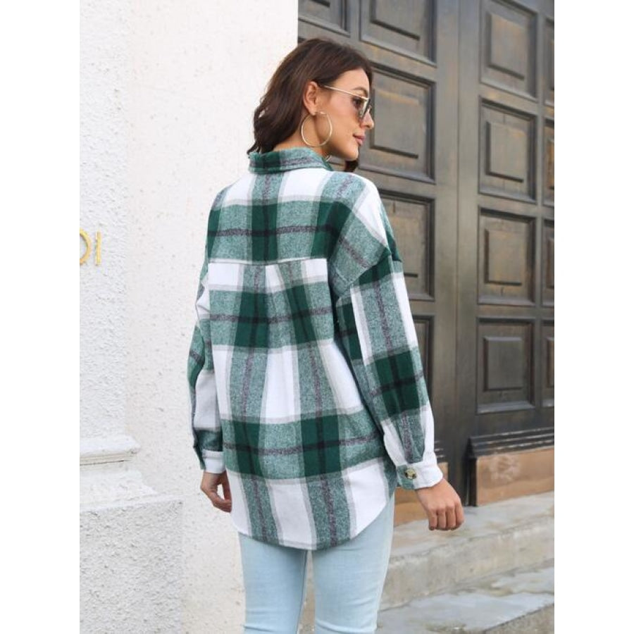 Plaid Button Up Collared Neck Long Sleeve Shirt