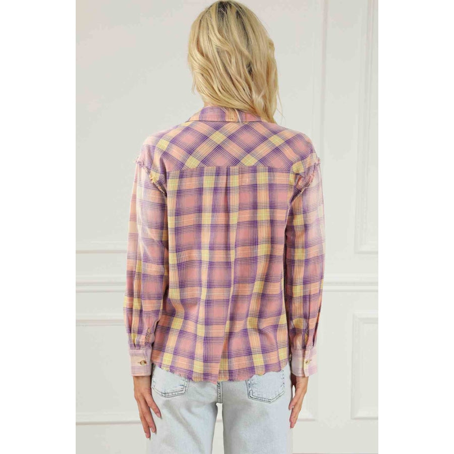 Plaid Button Up Collared Neck Long Sleeve Shirt