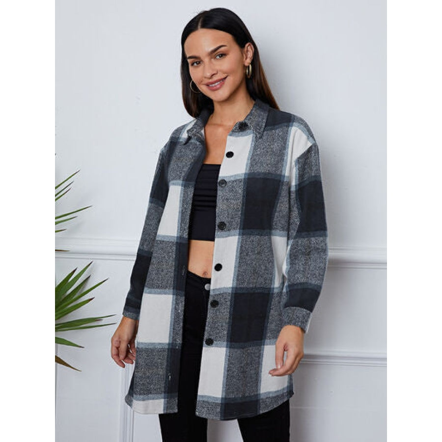 Plaid Button Up Collared Neck Outerwear Clothing