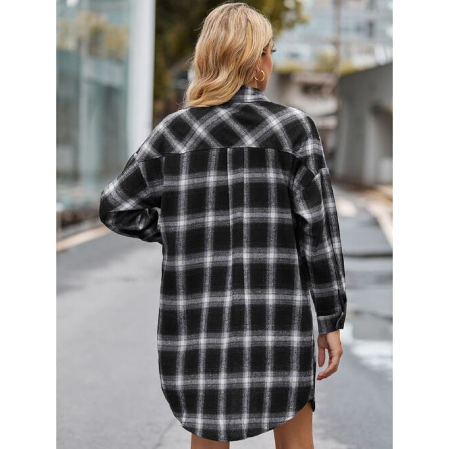 Plaid Button Up Collared Neck Shirt Black / S