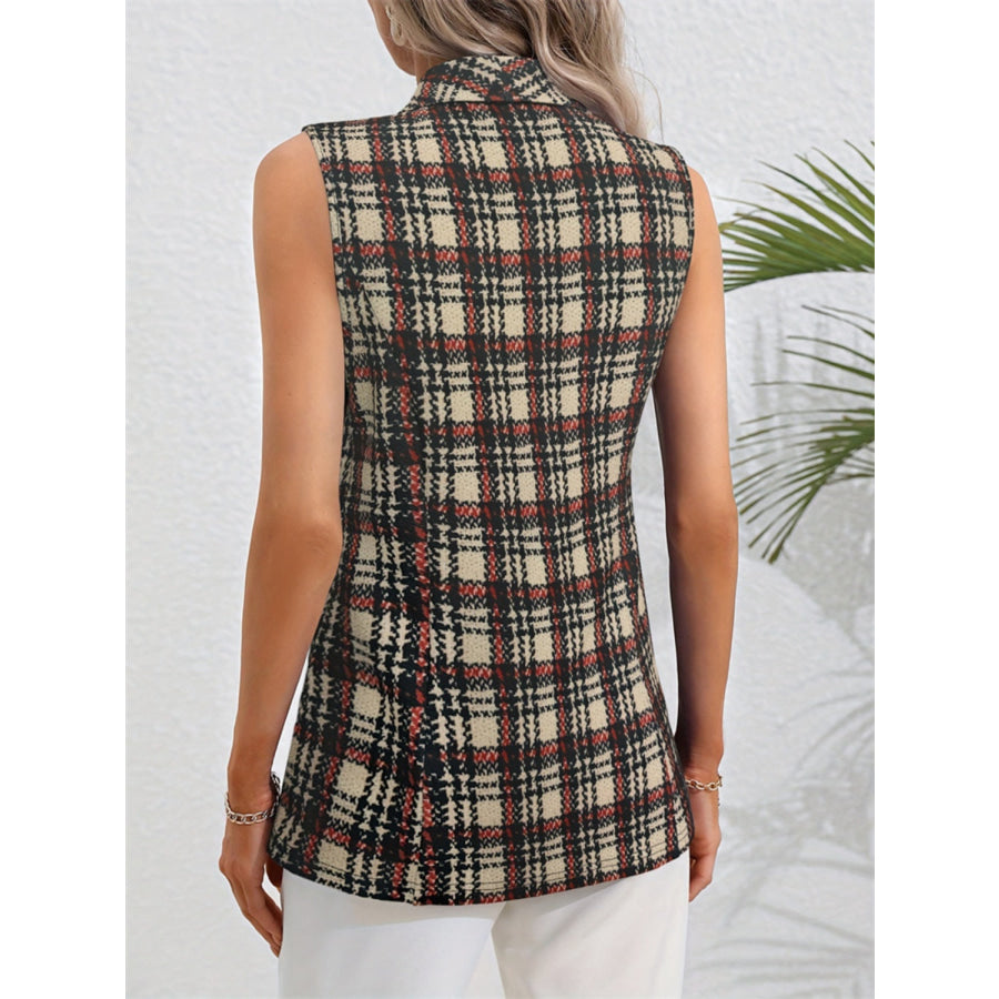 Plaid Button Up Collared Neck Vest Apparel and Accessories