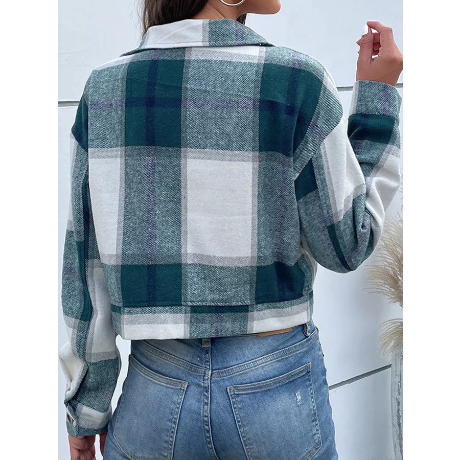 Plaid Button-Up Cropped Jacket Apparel and Accessories