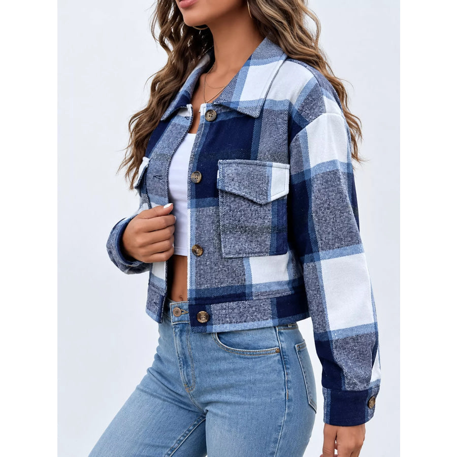 Plaid Button-Up Cropped Jacket Apparel and Accessories