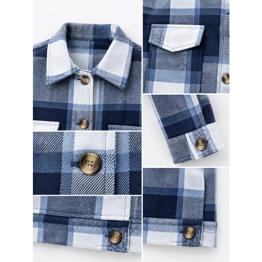Plaid Button-Up Cropped Jacket Apparel and Accessories
