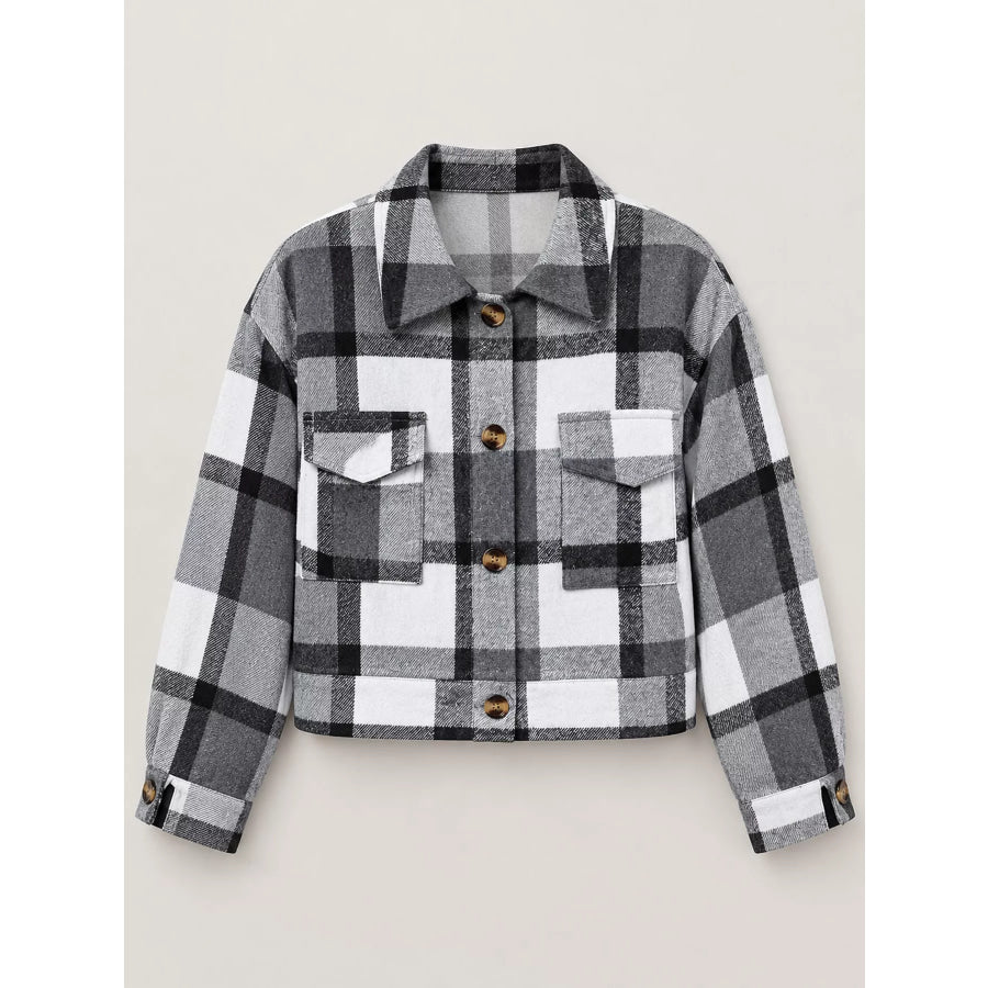 Plaid Button-Up Cropped Jacket Apparel and Accessories