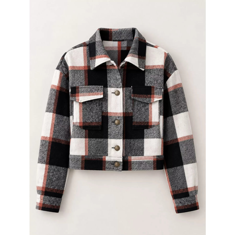Plaid Button-Up Cropped Jacket Apparel and Accessories