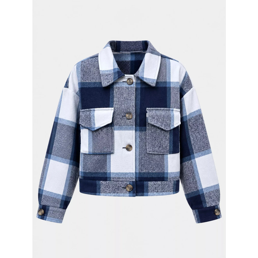 Plaid Button-Up Cropped Jacket Apparel and Accessories
