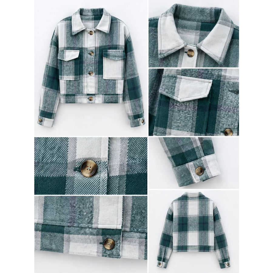 Plaid Button-Up Cropped Jacket Apparel and Accessories
