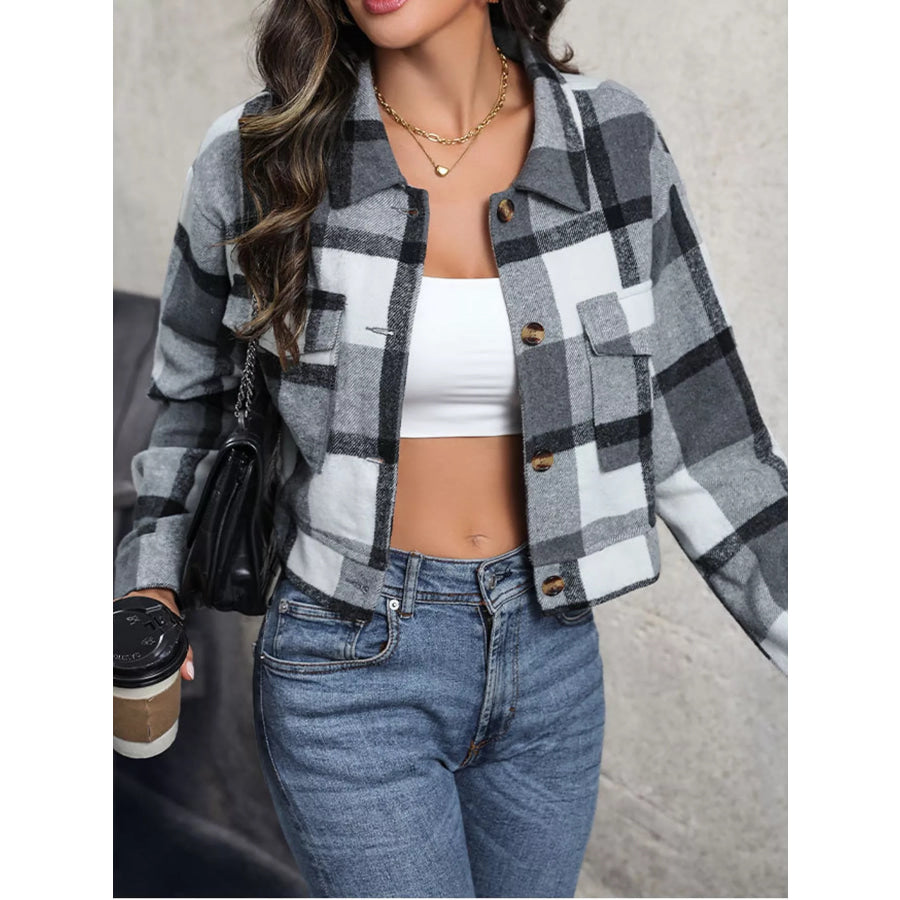 Plaid Button-Up Cropped Jacket Apparel and Accessories