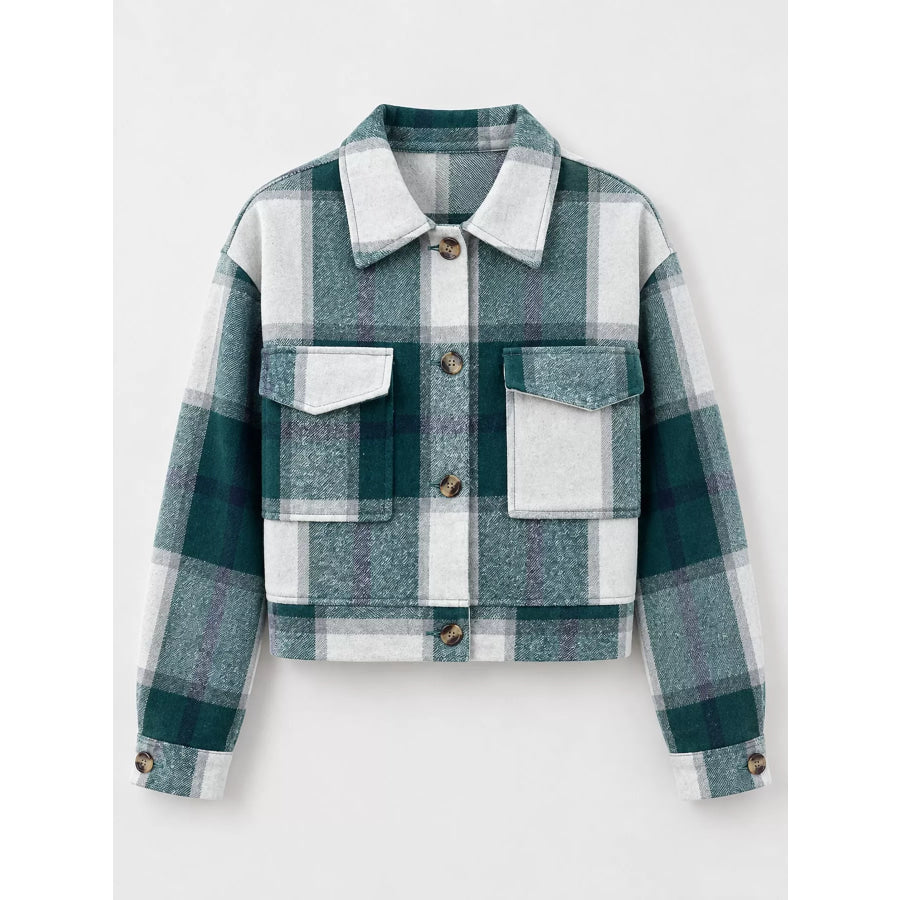 Plaid Button-Up Cropped Jacket Apparel and Accessories
