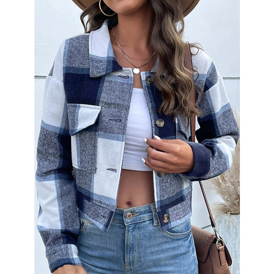Plaid Button-Up Cropped Jacket Apparel and Accessories