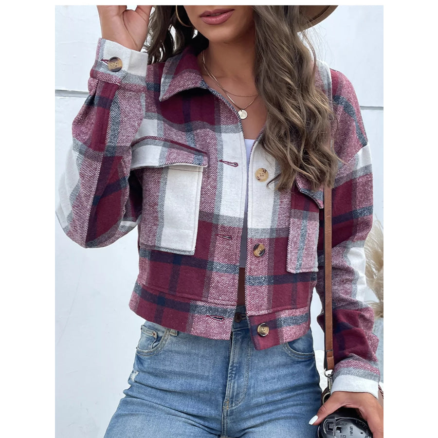 Plaid Button-Up Cropped Jacket Apparel and Accessories