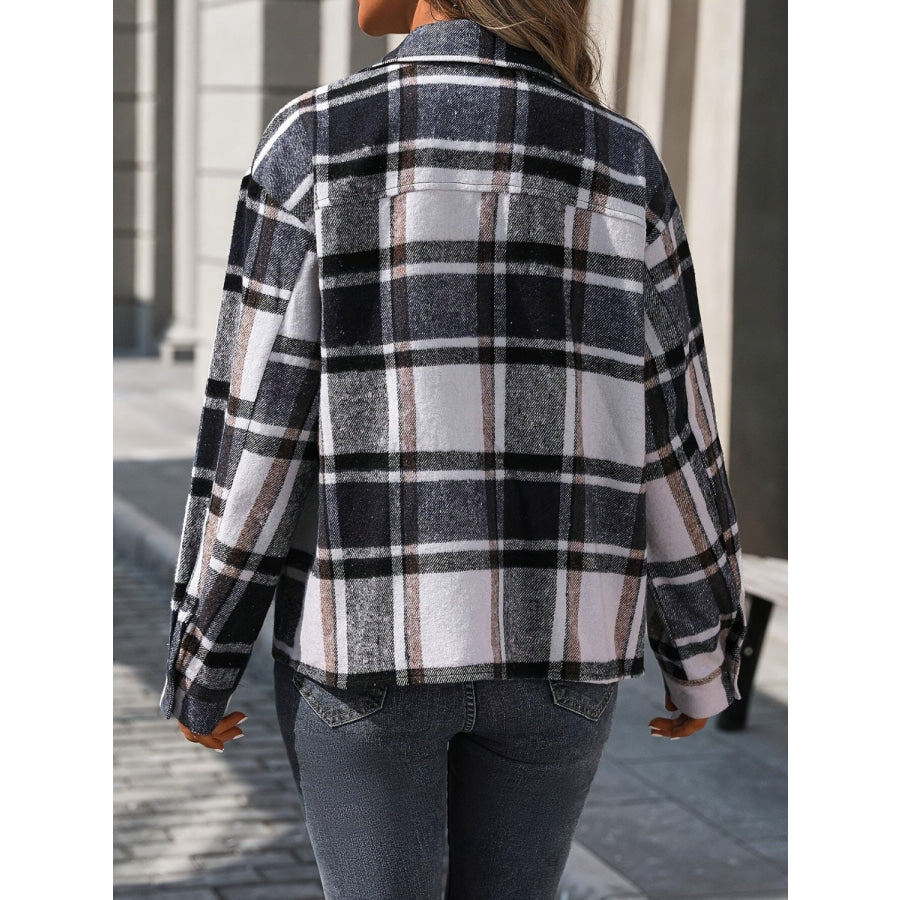 Plaid Button Up Drop Shoulder Jacket Apparel and Accessories