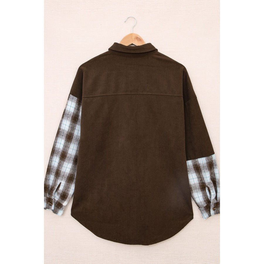 Plaid Button Up Drop Shoulder Shacket Apparel and Accessories