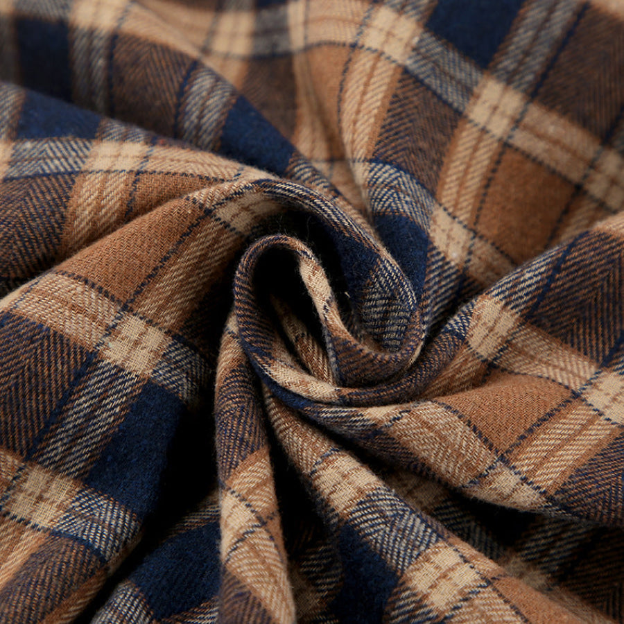 Plaid Button Up Drop Shoulder Shacket Apparel and Accessories