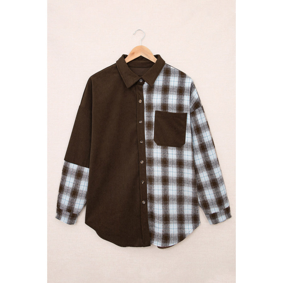 Plaid Button Up Drop Shoulder Shacket Apparel and Accessories