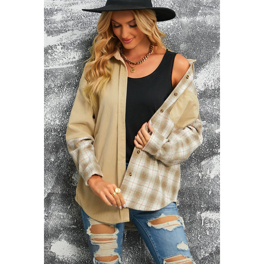 Plaid Button Up Drop Shoulder Shacket Apparel and Accessories