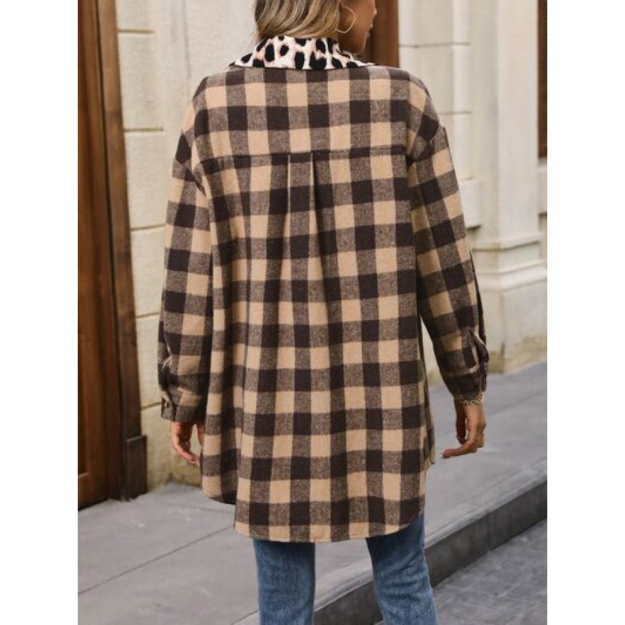 Plaid Button Up Dropped Shoulder Jacket Apparel and Accessories