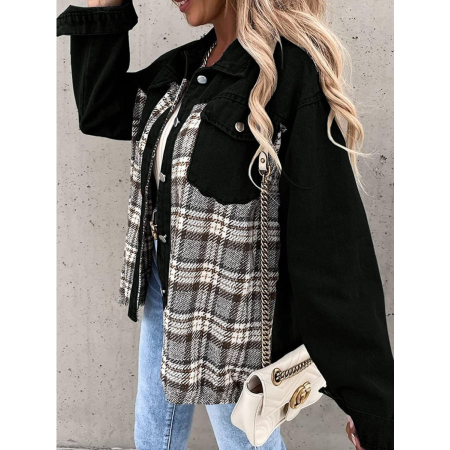 Plaid Button Up Dropped Shoulder Jacket Apparel and Accessories