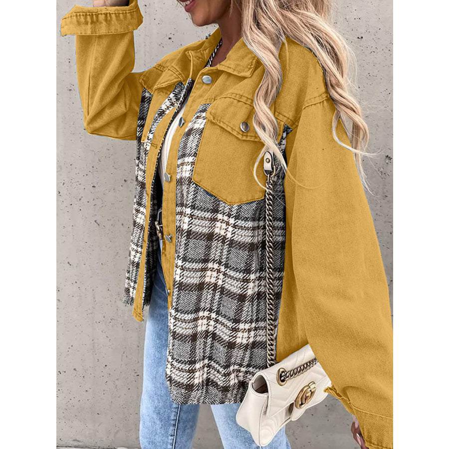 Plaid Button Up Dropped Shoulder Jacket Apparel and Accessories