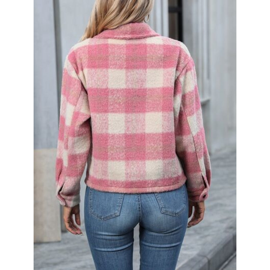 Plaid Button Up Dropped Shoulder Jacket Apparel and Accessories