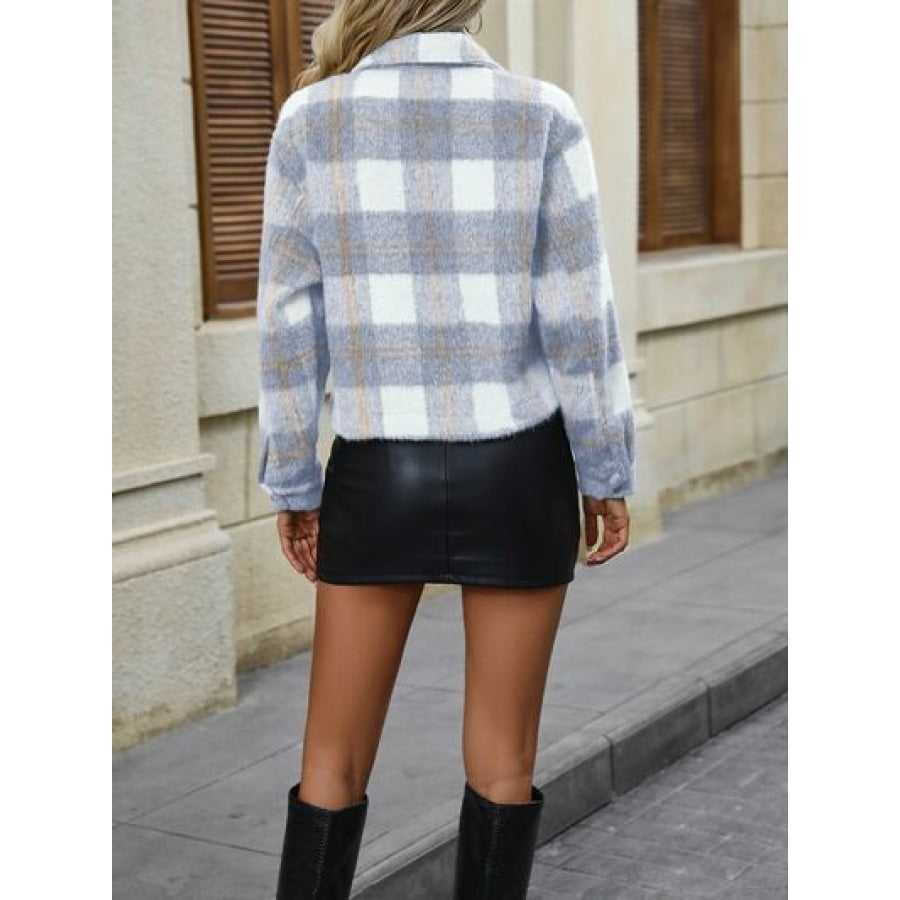 Plaid Button Up Dropped Shoulder Jacket Apparel and Accessories