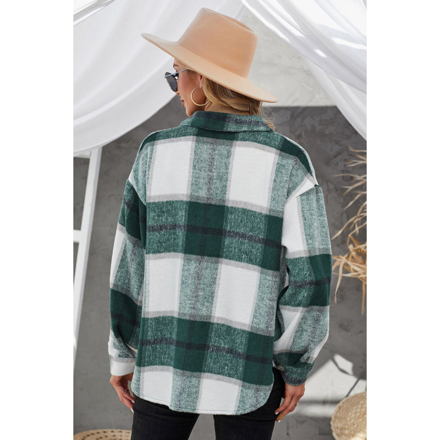 Plaid Button Up Dropped Shoulder Jacket Apparel and Accessories