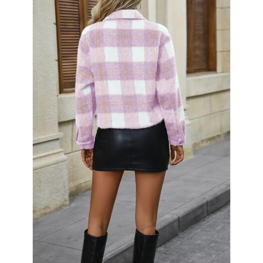 Plaid Button Up Dropped Shoulder Jacket Apparel and Accessories