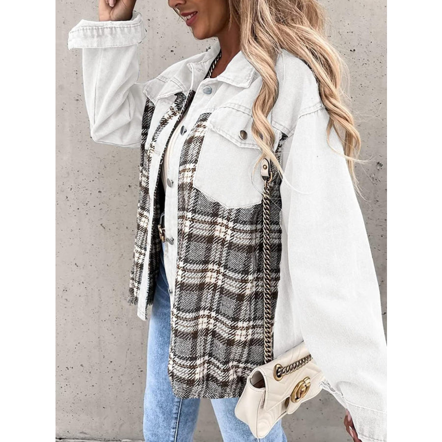 Plaid Button Up Dropped Shoulder Jacket Apparel and Accessories