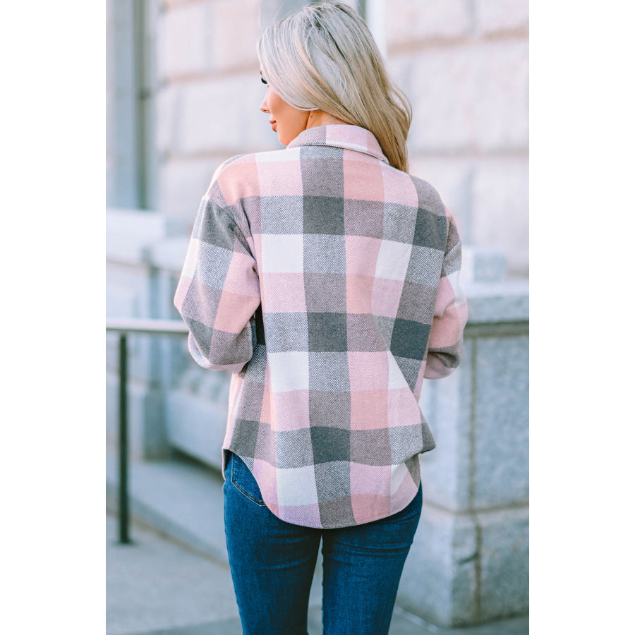 Plaid Button Up Dropped Shoulder Jacket Apparel and Accessories