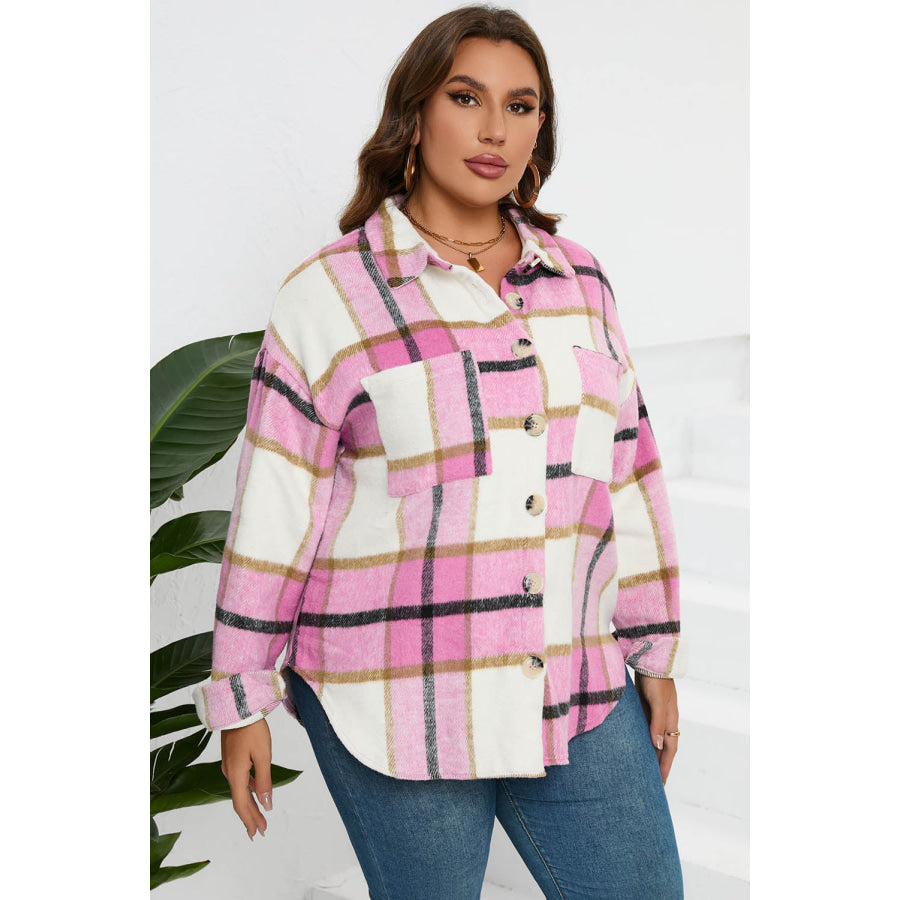 Plaid Button Up Dropped Shoulder Jacket Apparel and Accessories