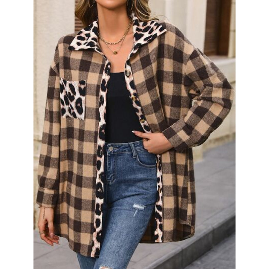 Plaid Button Up Dropped Shoulder Jacket Apparel and Accessories