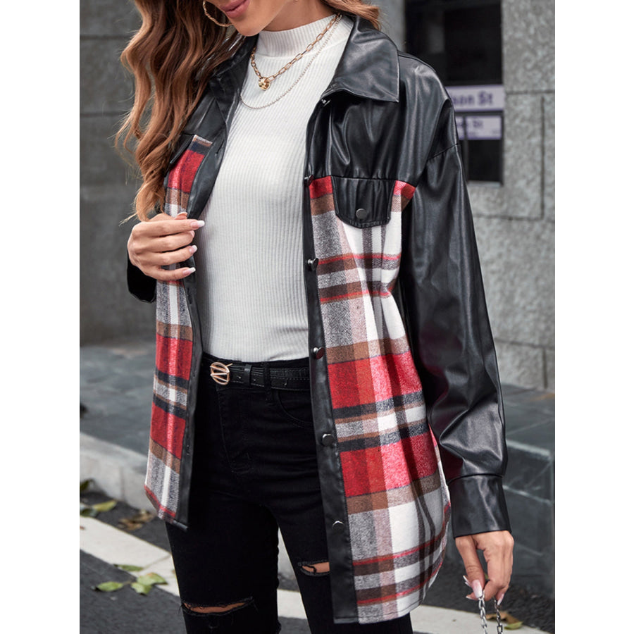 Plaid Button Up Dropped Shoulder Jacket Apparel and Accessories