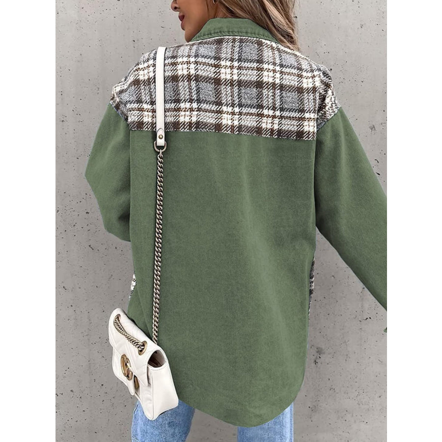 Plaid Button Up Dropped Shoulder Jacket Apparel and Accessories