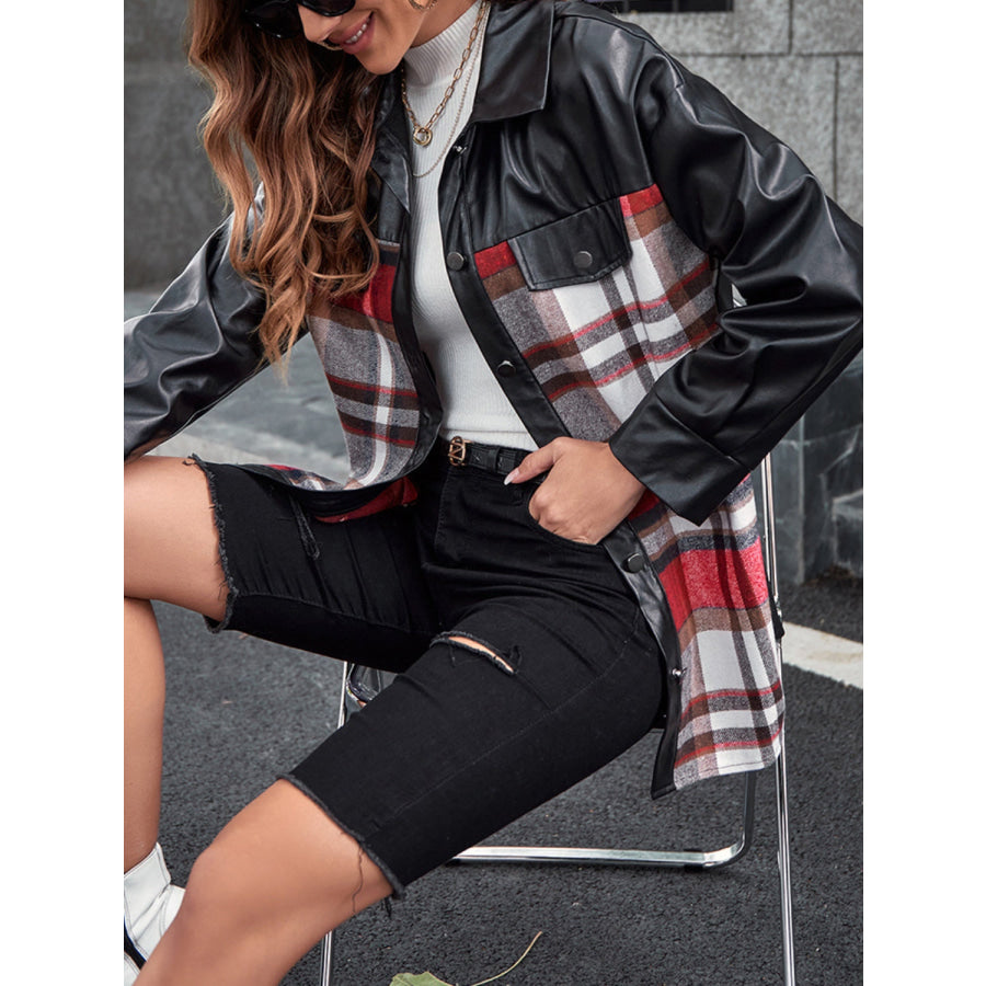 Plaid Button Up Dropped Shoulder Jacket Apparel and Accessories