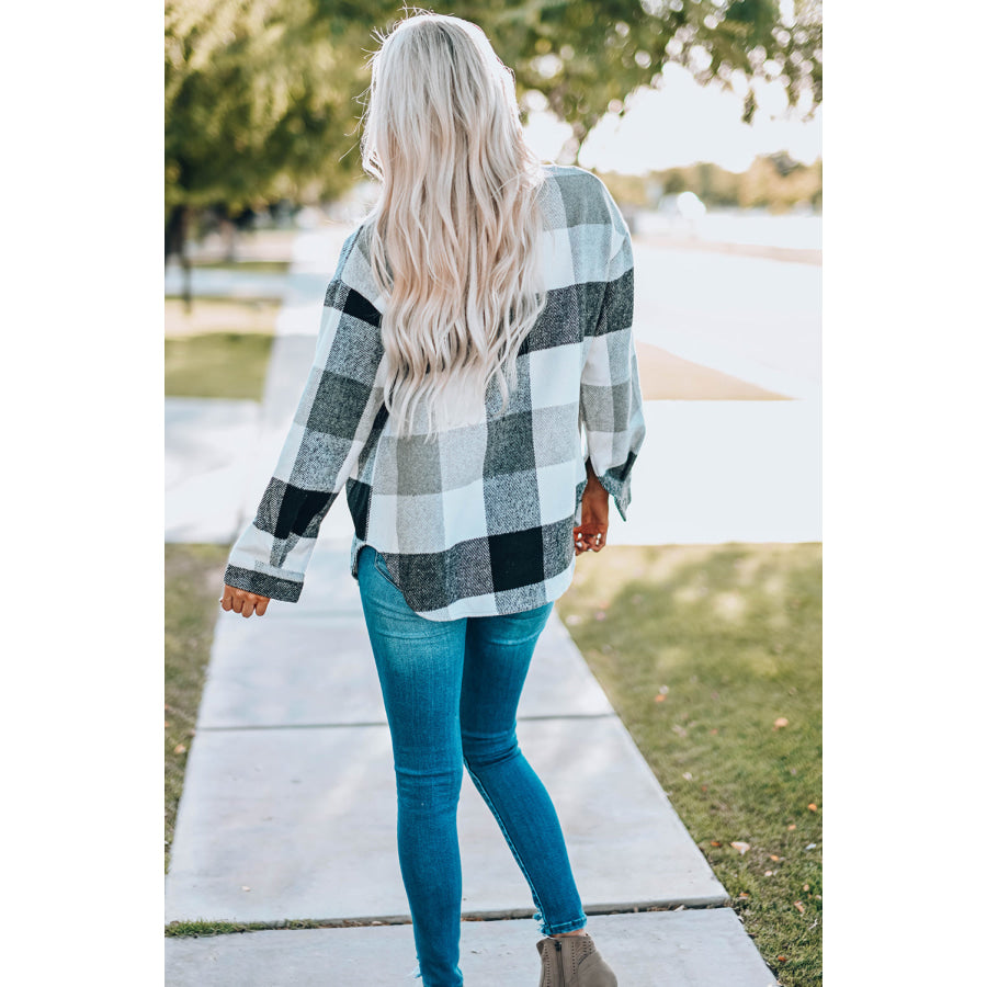 Plaid Button Up Dropped Shoulder Jacket Apparel and Accessories