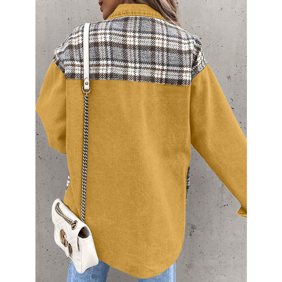 Plaid Button Up Dropped Shoulder Jacket Apparel and Accessories