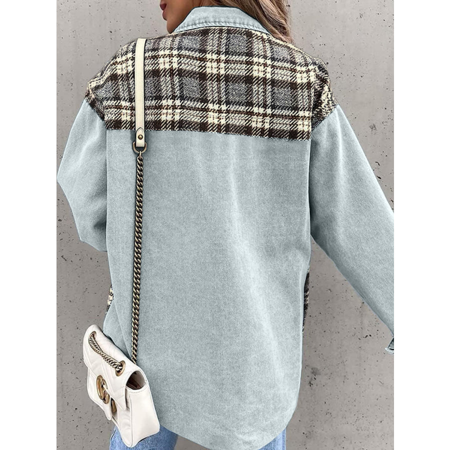 Plaid Button Up Dropped Shoulder Jacket Apparel and Accessories