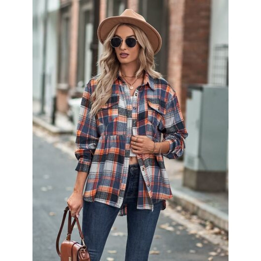 Plaid Button Up Dropped Shoulder Shirt Apparel and Accessories