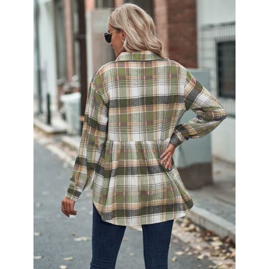 Plaid Button Up Dropped Shoulder Shirt Apparel and Accessories