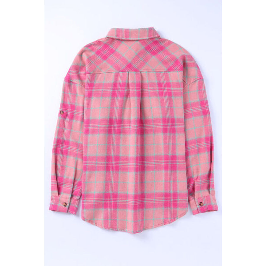 Plaid Button Up Dropped Shoulder Shirt Apparel and Accessories