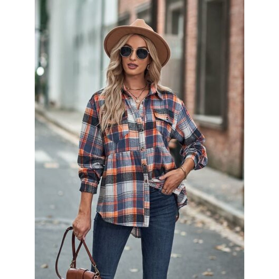 Plaid Button Up Dropped Shoulder Shirt Apparel and Accessories