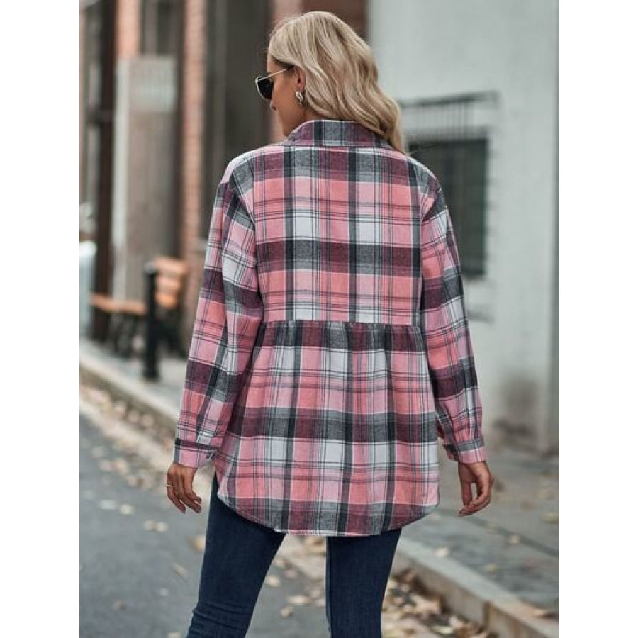 Plaid Button Up Dropped Shoulder Shirt Apparel and Accessories