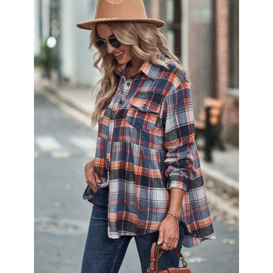 Plaid Button Up Dropped Shoulder Shirt Apparel and Accessories