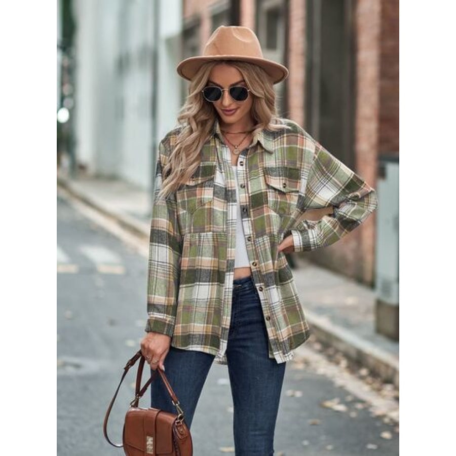 Plaid Button Up Dropped Shoulder Shirt Apparel and Accessories