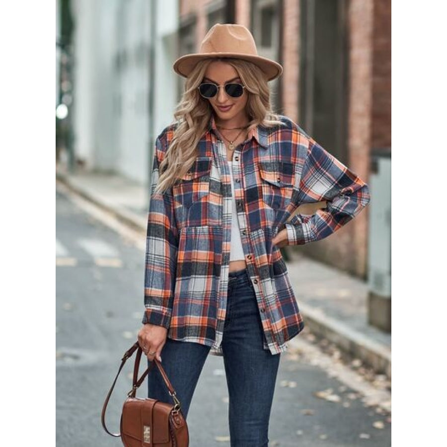 Plaid Button Up Dropped Shoulder Shirt Apparel and Accessories