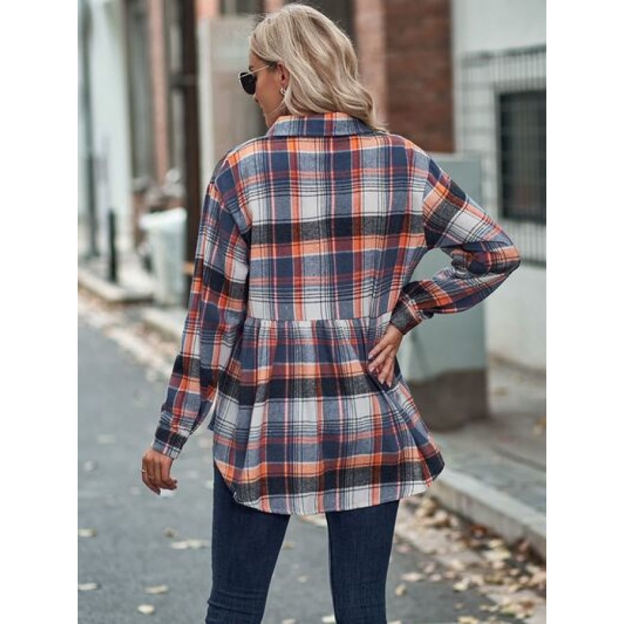 Plaid Button Up Dropped Shoulder Shirt Apparel and Accessories