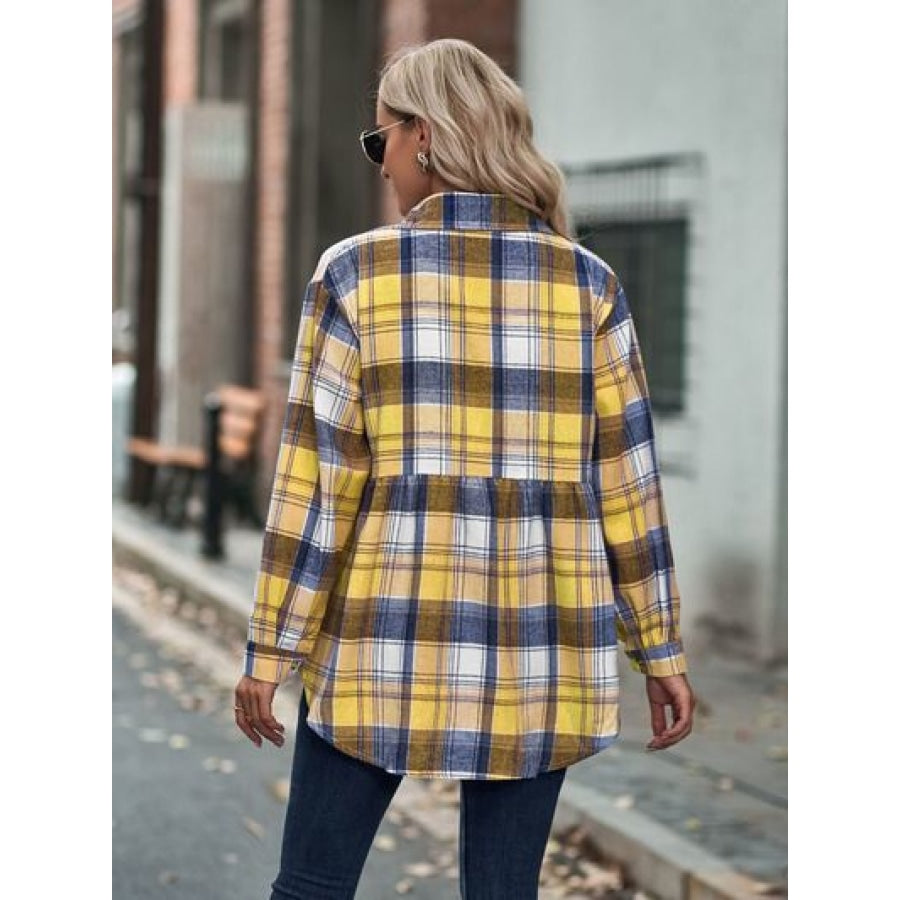 Plaid Button Up Dropped Shoulder Shirt Apparel and Accessories