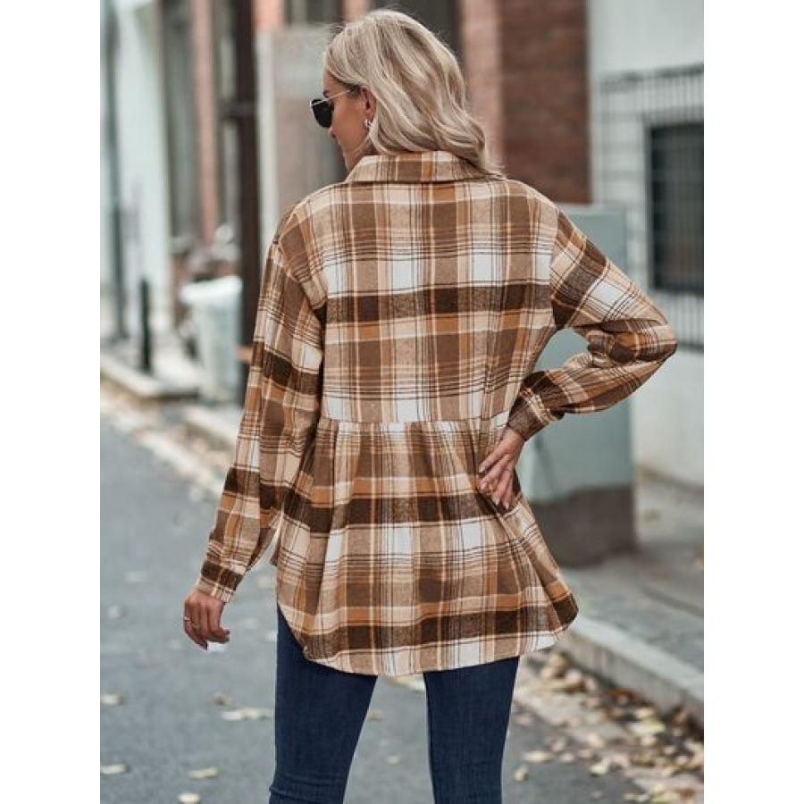 Plaid Button Up Dropped Shoulder Shirt Apparel and Accessories