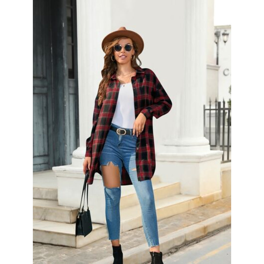 Plaid Button Up Dropped Shoulder Shirt Clothing